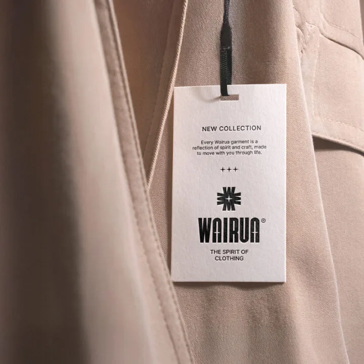 Black and white logo and brand identity for luxury fashion label Wairua