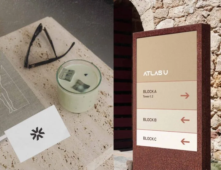 Atlas U logomark and wayfinding for real estate